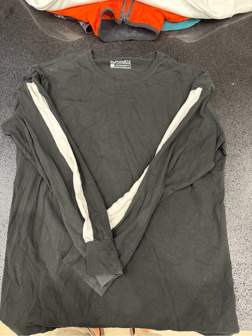 Alphalete Black Long-Sleeve Crew with White Sleeve Stripes